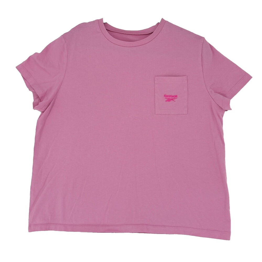 Reebok Women's Pink Pocket‎ T-Shirt Size 2X Crew Neck Short Sleeve Cotton Tee